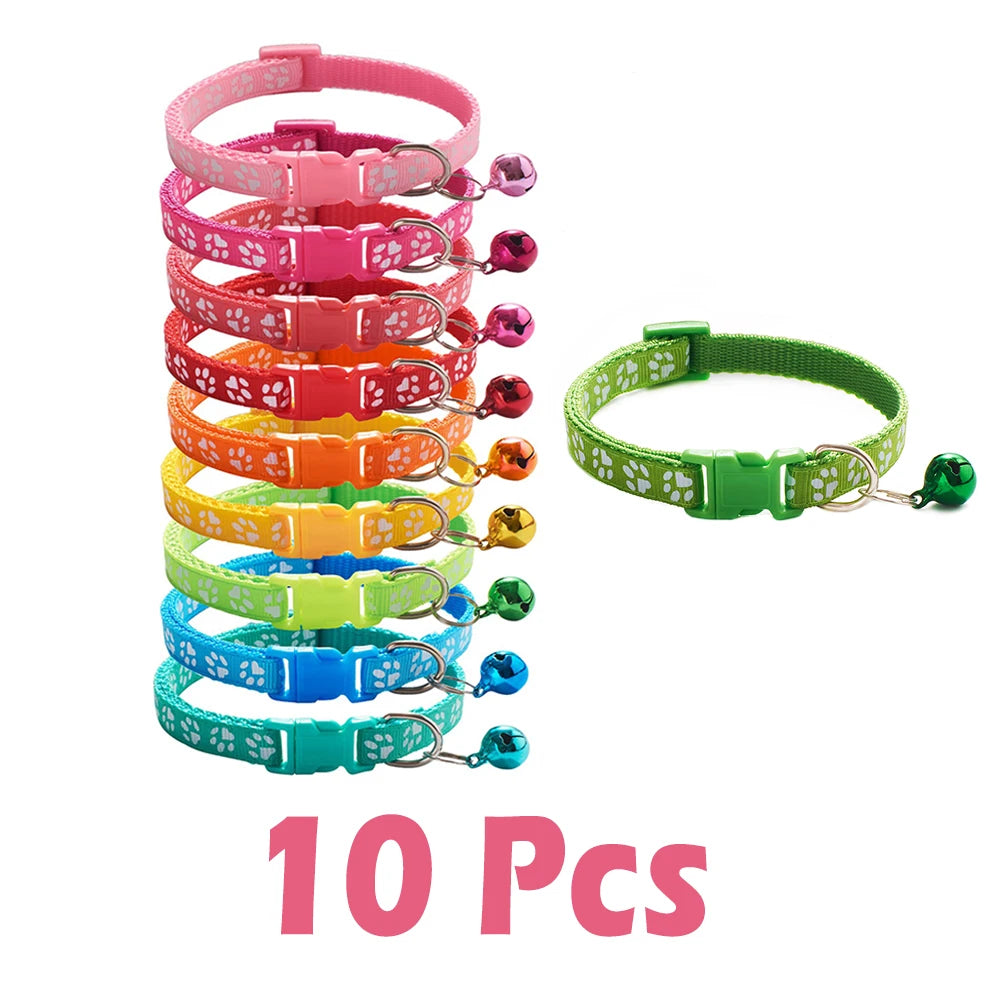 10Pcs Wholesale With Bell Collars Delicate Safety Casual Nylon Dog Collar Neck Strap Fashion Adjustable Bell Pet Cat Dog Collar