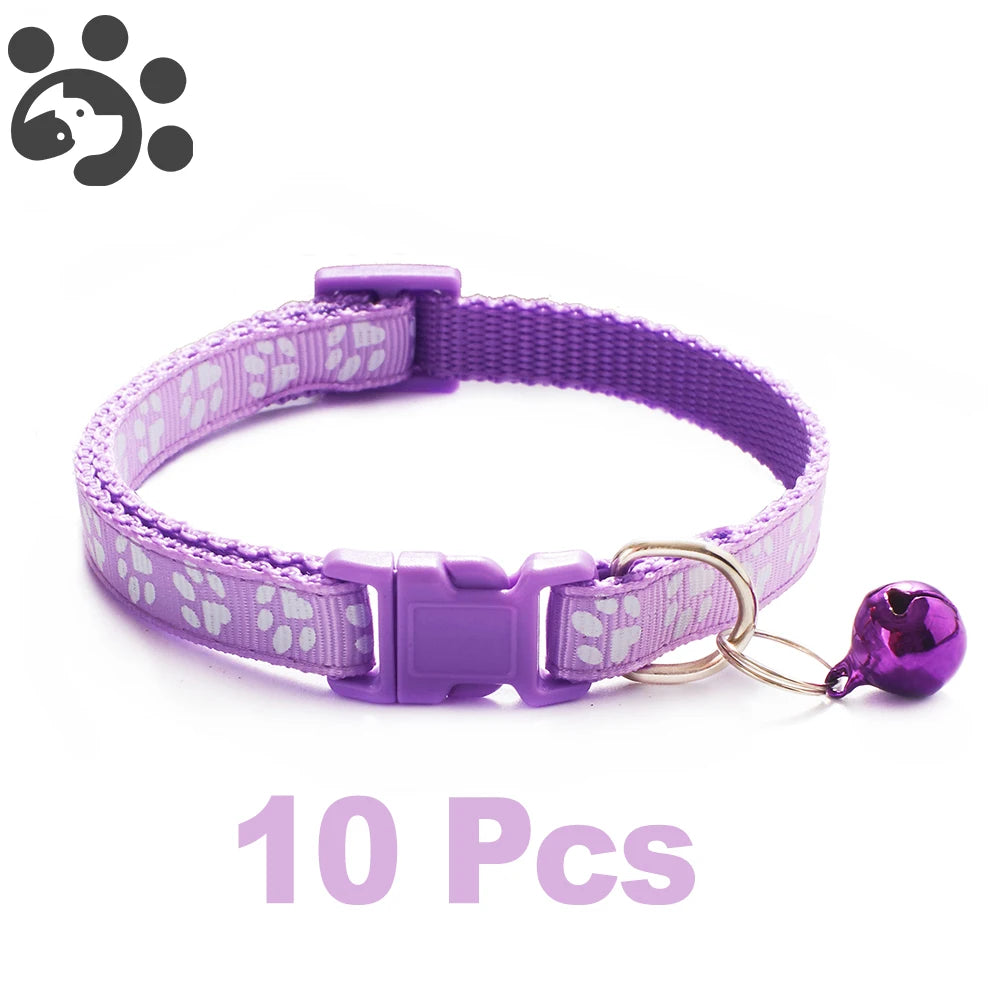 10 piezas al por mayor con collares de campana delicados de seguridad informal collar de nailon para perro correa de cuello de moda ajustable con campana collar para perro gato mascota