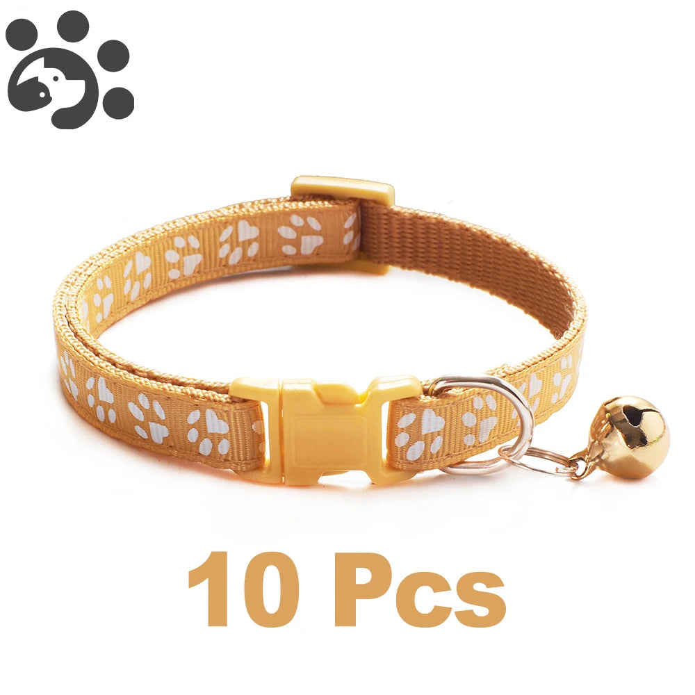 10 piezas al por mayor con collares de campana delicados de seguridad informal collar de nailon para perro correa de cuello de moda ajustable con campana collar para perro gato mascota