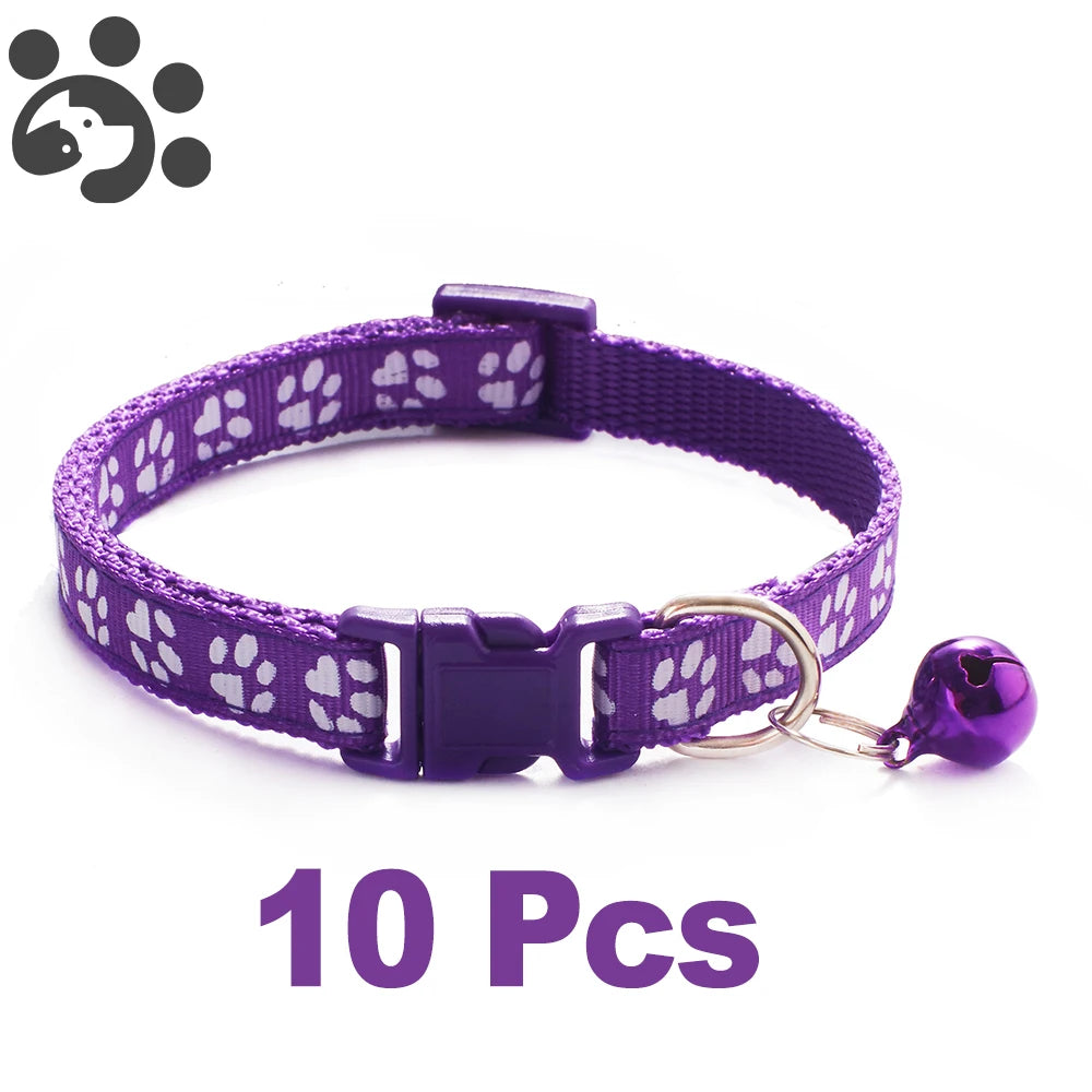 10 piezas al por mayor con collares de campana delicados de seguridad informal collar de nailon para perro correa de cuello de moda ajustable con campana collar para perro gato mascota