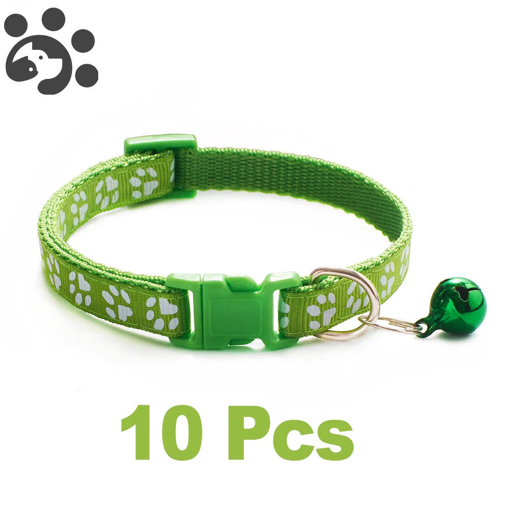 10 piezas al por mayor con collares de campana delicados de seguridad informal collar de nailon para perro correa de cuello de moda ajustable con campana collar para perro gato mascota