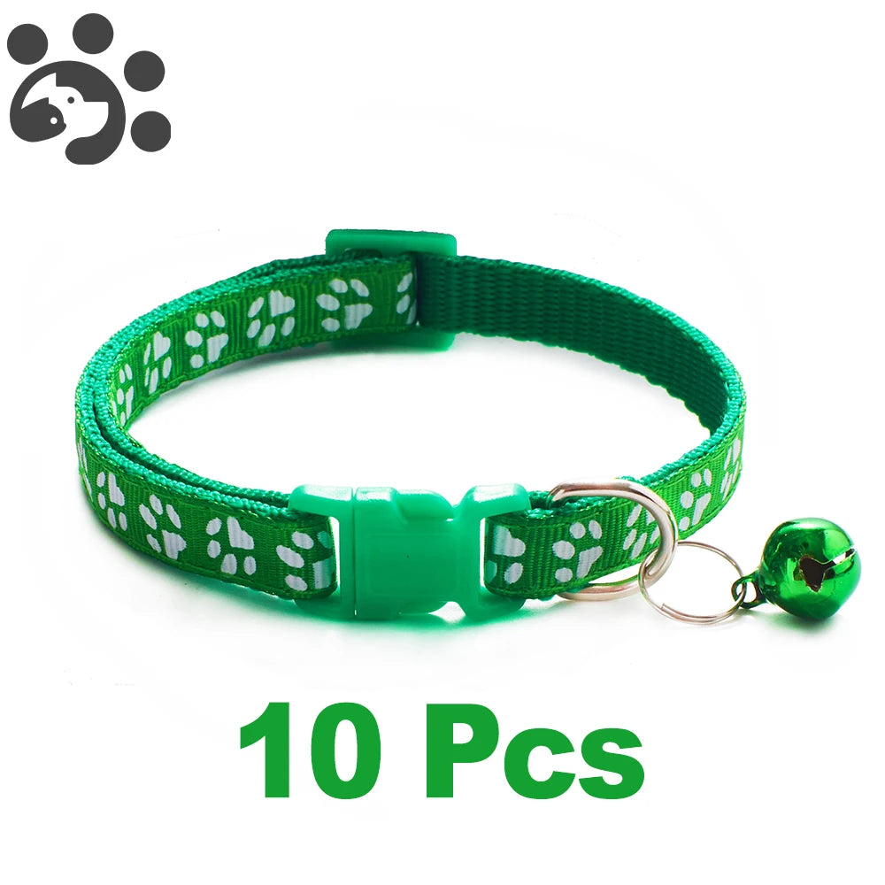 10 piezas al por mayor con collares de campana delicados de seguridad informal collar de nailon para perro correa de cuello de moda ajustable con campana collar para perro gato mascota