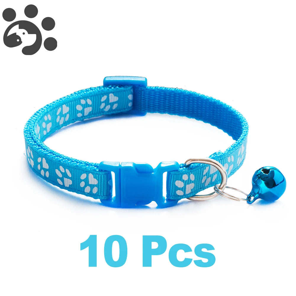 10 piezas al por mayor con collares de campana delicados de seguridad informal collar de nailon para perro correa de cuello de moda ajustable con campana collar para perro gato mascota