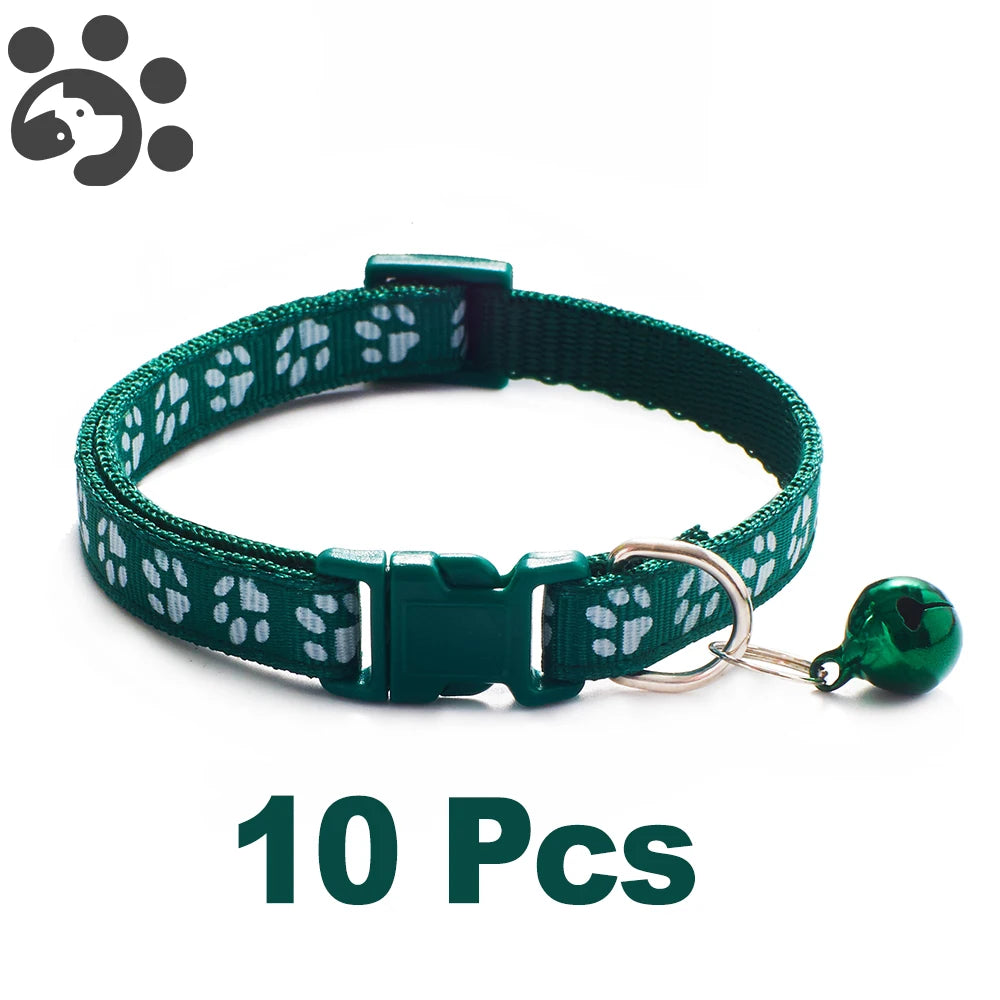 10 piezas al por mayor con collares de campana delicados de seguridad informal collar de nailon para perro correa de cuello de moda ajustable con campana collar para perro gato mascota