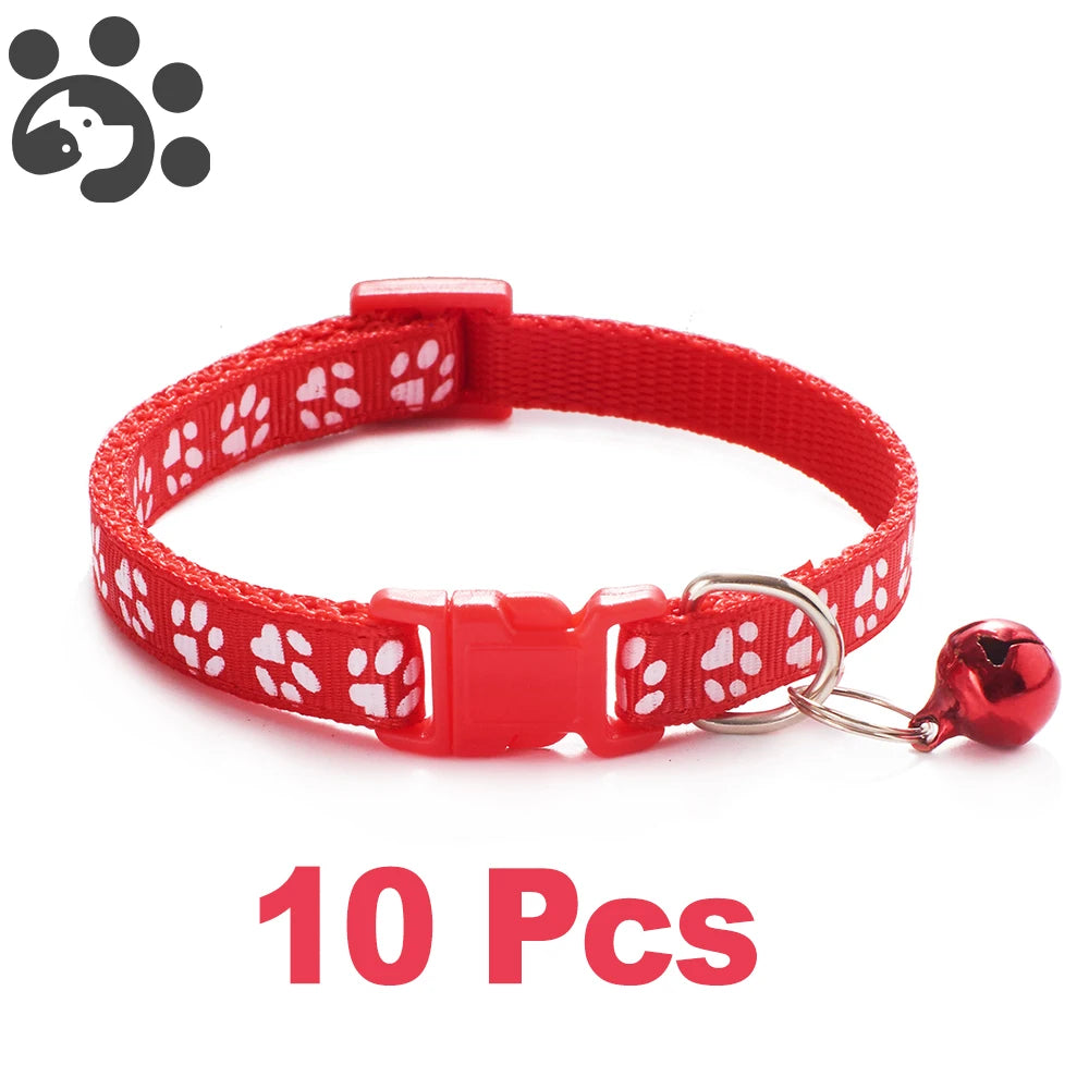 10 piezas al por mayor con collares de campana delicados de seguridad informal collar de nailon para perro correa de cuello de moda ajustable con campana collar para perro gato mascota