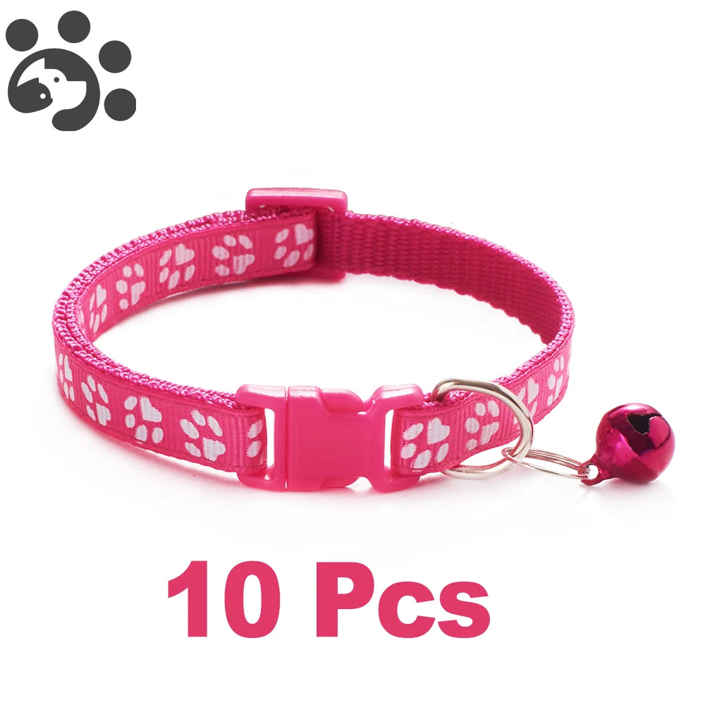 10 piezas al por mayor con collares de campana delicados de seguridad informal collar de nailon para perro correa de cuello de moda ajustable con campana collar para perro gato mascota