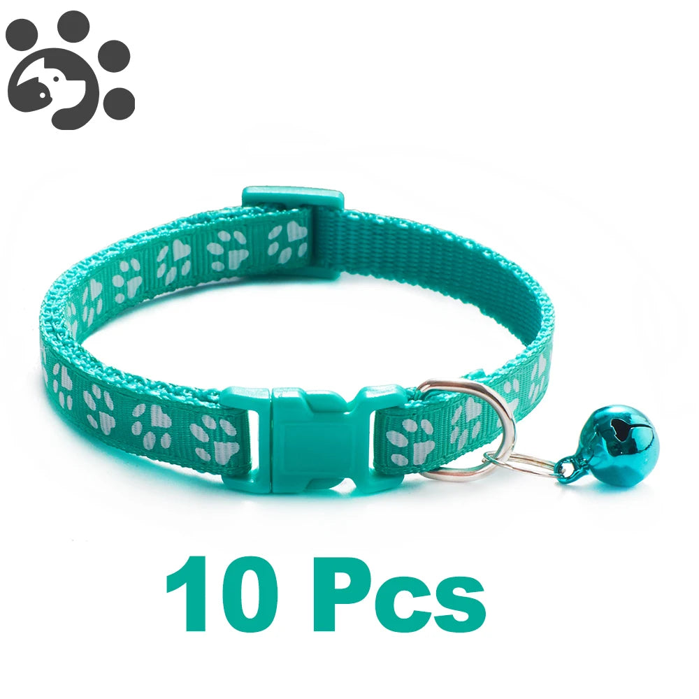 10 piezas al por mayor con collares de campana delicados de seguridad informal collar de nailon para perro correa de cuello de moda ajustable con campana collar para perro gato mascota