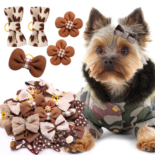 10 lazos de invierno para perros, lazos de flores para cachorros y gatos, bandas de goma para perros, accesorios decorativos para el cuidado del cabello de mascotas