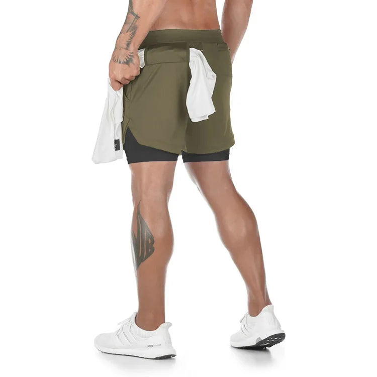 Pantalones cortos de camuflaje para correr, pantalones cortos deportivos para hombre, 2 en 1, de secado rápido, para entrenamiento, gimnasio, fitness, jogging, pantalones cortos de verano para hombre