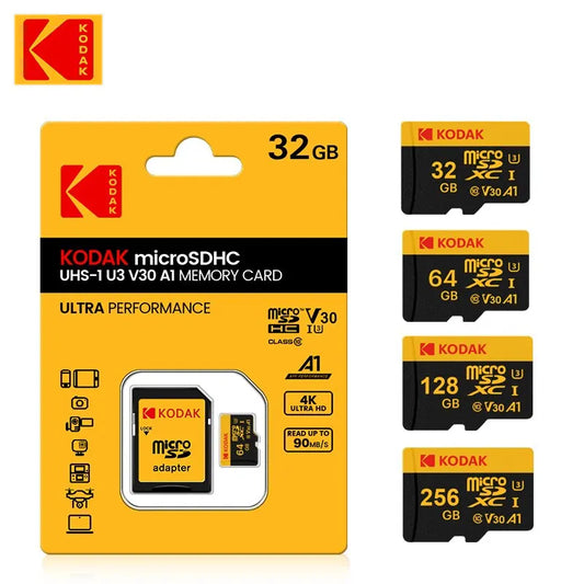 Tarjeta de memoria Micro SD Kodak Clase 10 32 GB 64 GB 128 GB 256 GB U3 4K Tarjeta de memoria de alta velocidad Memoria flash TF Mecard C10