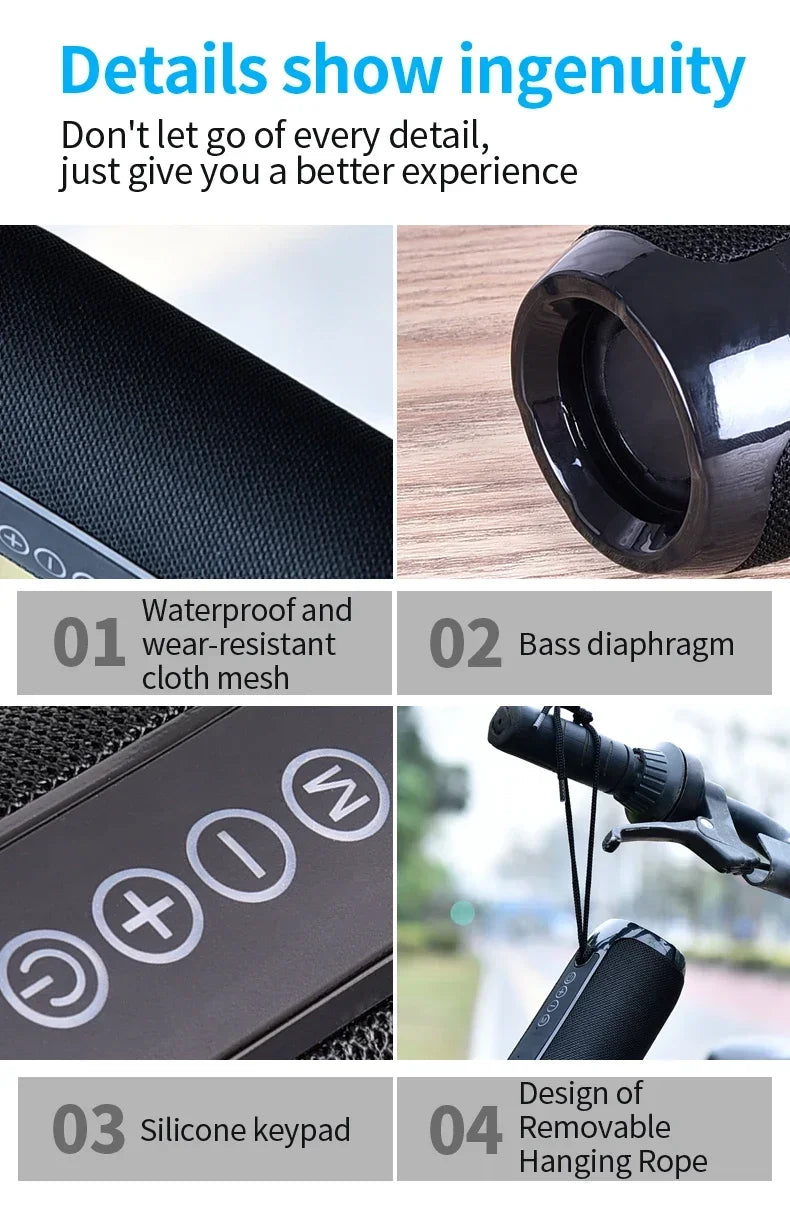 T&G TG117 Portable Bluetooth Speaker Outdoor Wireless Woofer Free Call /FM/TF Card/USB Flash Drive Connect Mobile Phone/Tablet