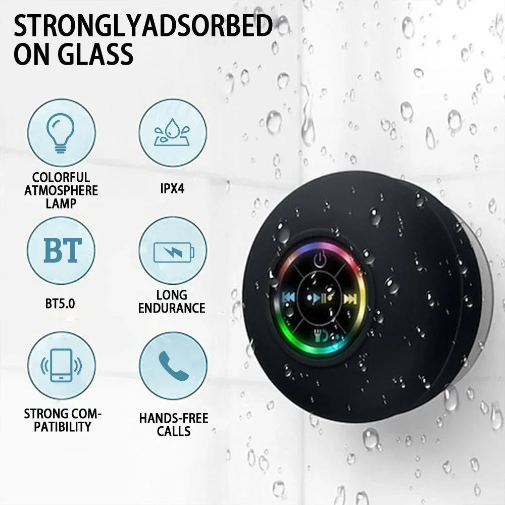 Mini altavoz Bluetooth para ducha, subwoofer, altavoz manos libres impermeable con micrófono con ventosa para baño, piscina, playa, coche, teléfono