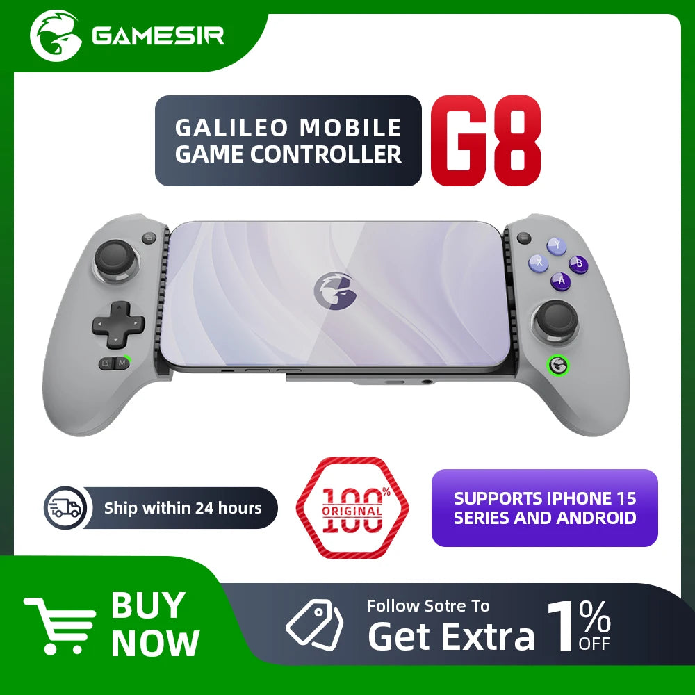 GameSir G8 Galileo Cellphone Gamepad Game Controller with Hall Effect Joystick for iPhone 15 Android Mobile Phone Cloud Gaming