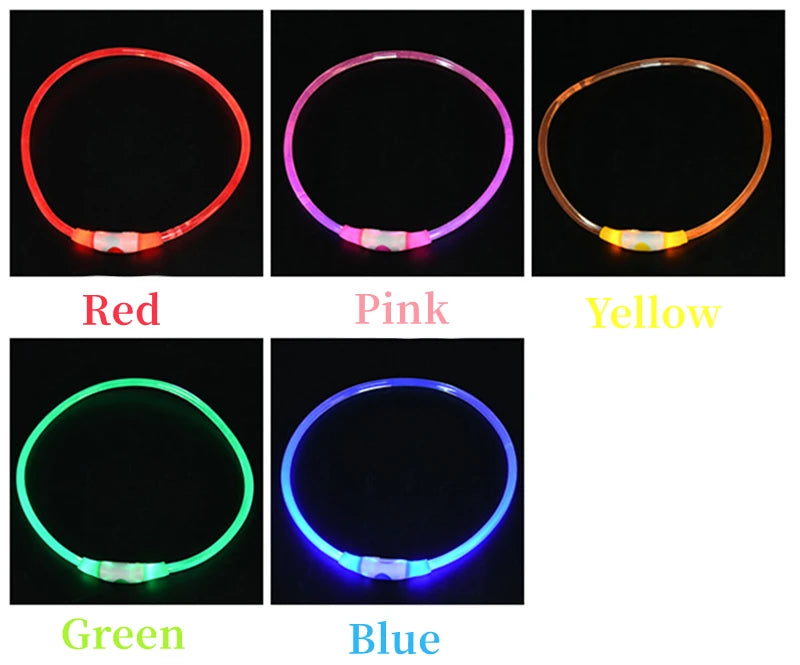 Collar luminoso LED para perro, collar con carga USB, intermitente, bricolaje, brillante, seguridad, antipérdida, accesorios para collar de perros y gatos