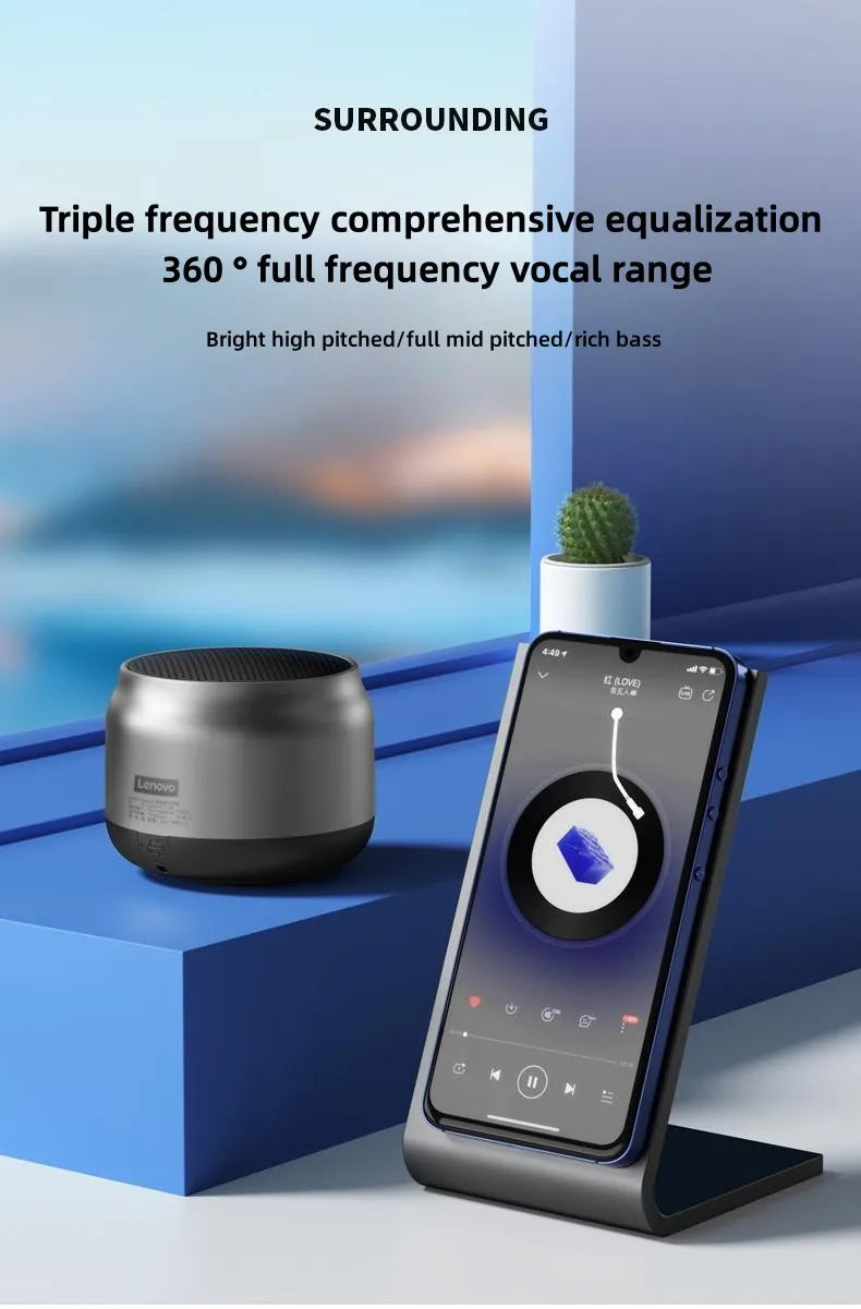 El altavoz Bluetooth inalámbrico Lenovo K30 con graves emula la textura metálica del interior del automóvil y es portátil y resistente al agua para exteriores