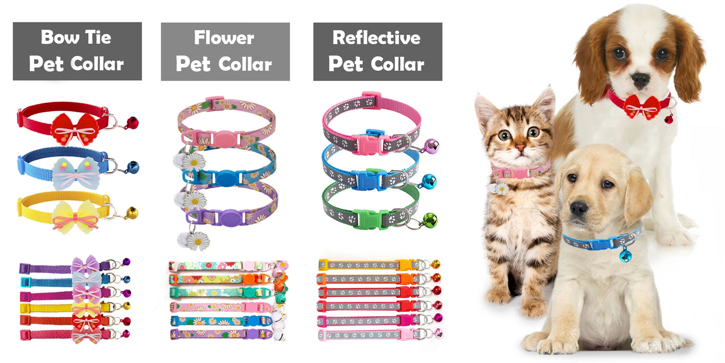 10Pcs Wholesale With Bell Collars Delicate Safety Casual Nylon Dog Collar Neck Strap Fashion Adjustable Bell Pet Cat Dog Collar