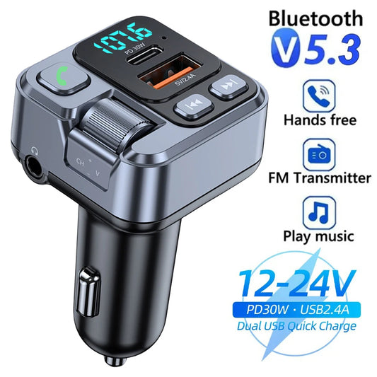 Receptor Bluetooth para coche, USB, disco U, lectura PD20w, carga rápida, pantalla digital, adaptador de teléfono móvil para coche, transmisor FM para teléfonos móviles