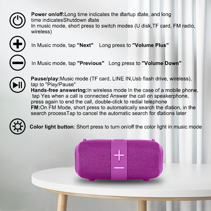 TG667 Crossbody LED light portable Bluetooth speaker, outdoor small and high appearance level, compatible with USB/AUX/TF/FM